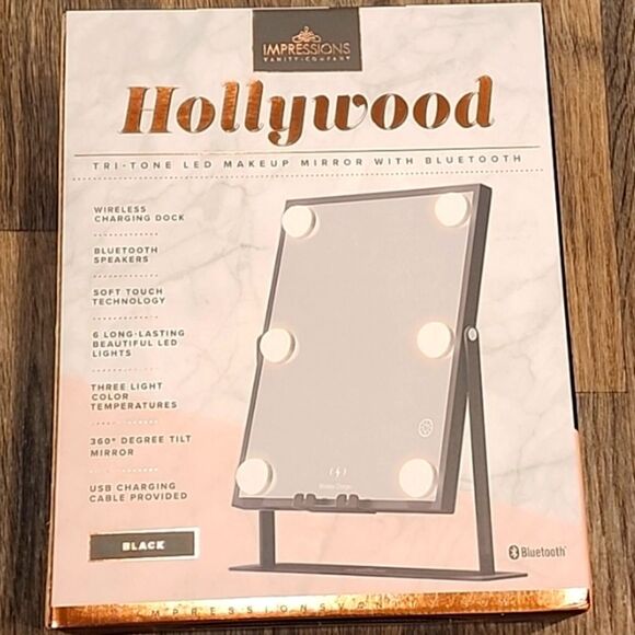 Impressions Hollywood Tri-Tone LED Makeup Mirror w/Bluetooth- Black - Picture 9 of 9